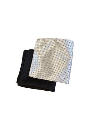 White Silk Basket Weave Pocket Square & Black Handkerchief Set For Formal Attire